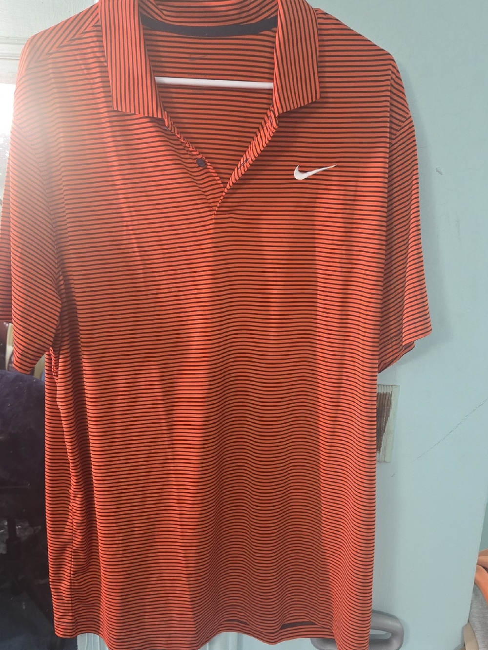 Nike Men’s Orange and Black Striped Polo